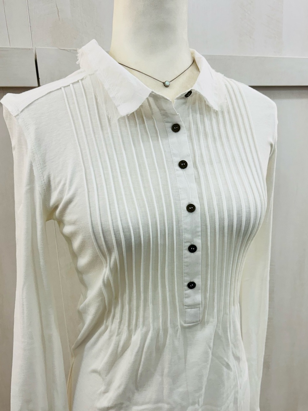 NWT White LINQ Dress Long Sleeve Size Medium Mandarin Collar Cotton Henley